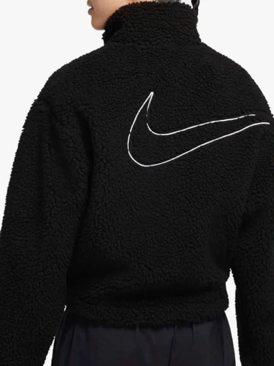 Nike Swoosh embroidered black Sherpa Teddy zip up Jacket - Picture 5 of 11